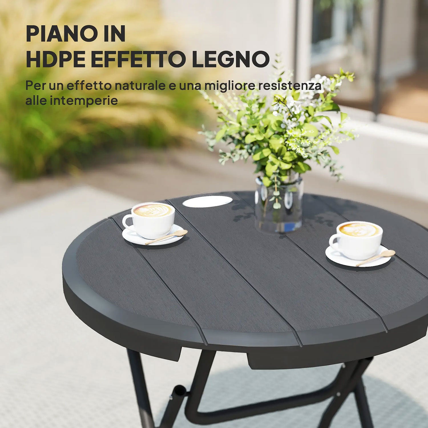 Tavolo da Giardino Ø80x73 cm Rotondo Pieghevole per 4 Persone in Alluminio e Plastica HDPE Grigio