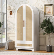 Armadio a 2 ante con 2 cassetti e vano capiente 70 x 55 x 170 cm; effetto rattan; bianco