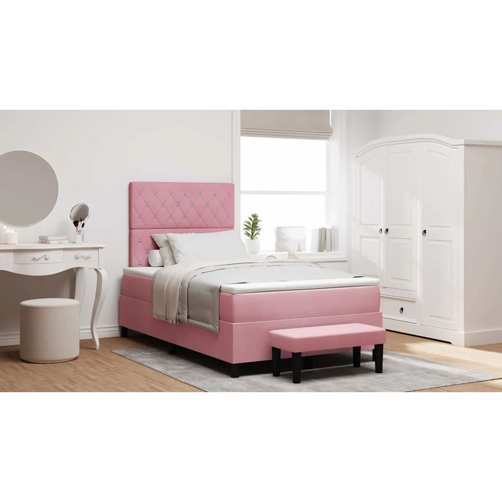 Letto a molle con materasso Rosa 120 x 200 cm Velluto
