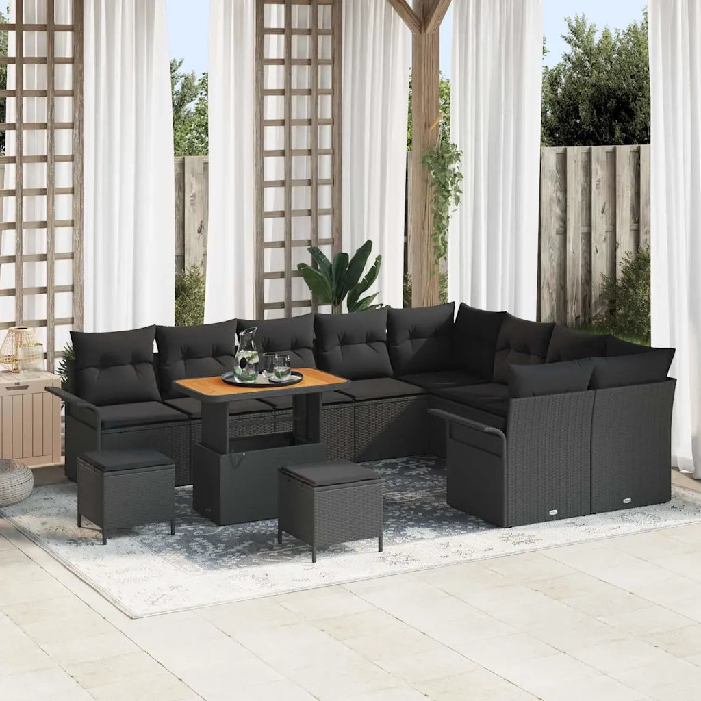 Set Divano da Giardino con cuscino 12 pcs Nero polyrattan