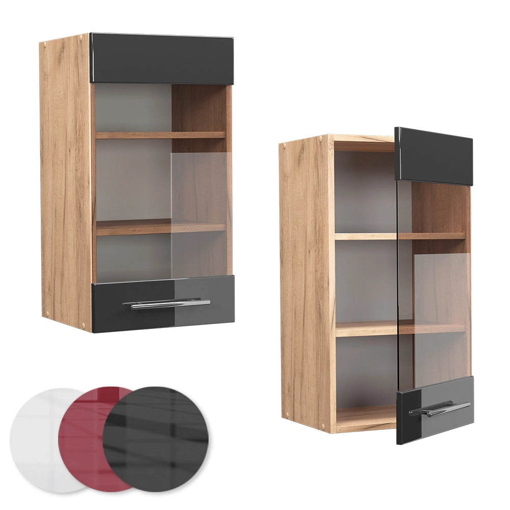 Mobile da cucina in vetro Fame-Line Antracite lucido/Rovere dorato 40 cm Vicco