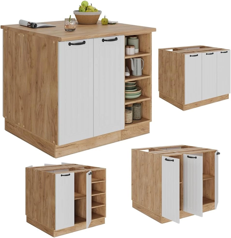 isola cucina Fame-Line, Bianco casa di campagna, 90 cm con cassetto, senza piano di lavoro
