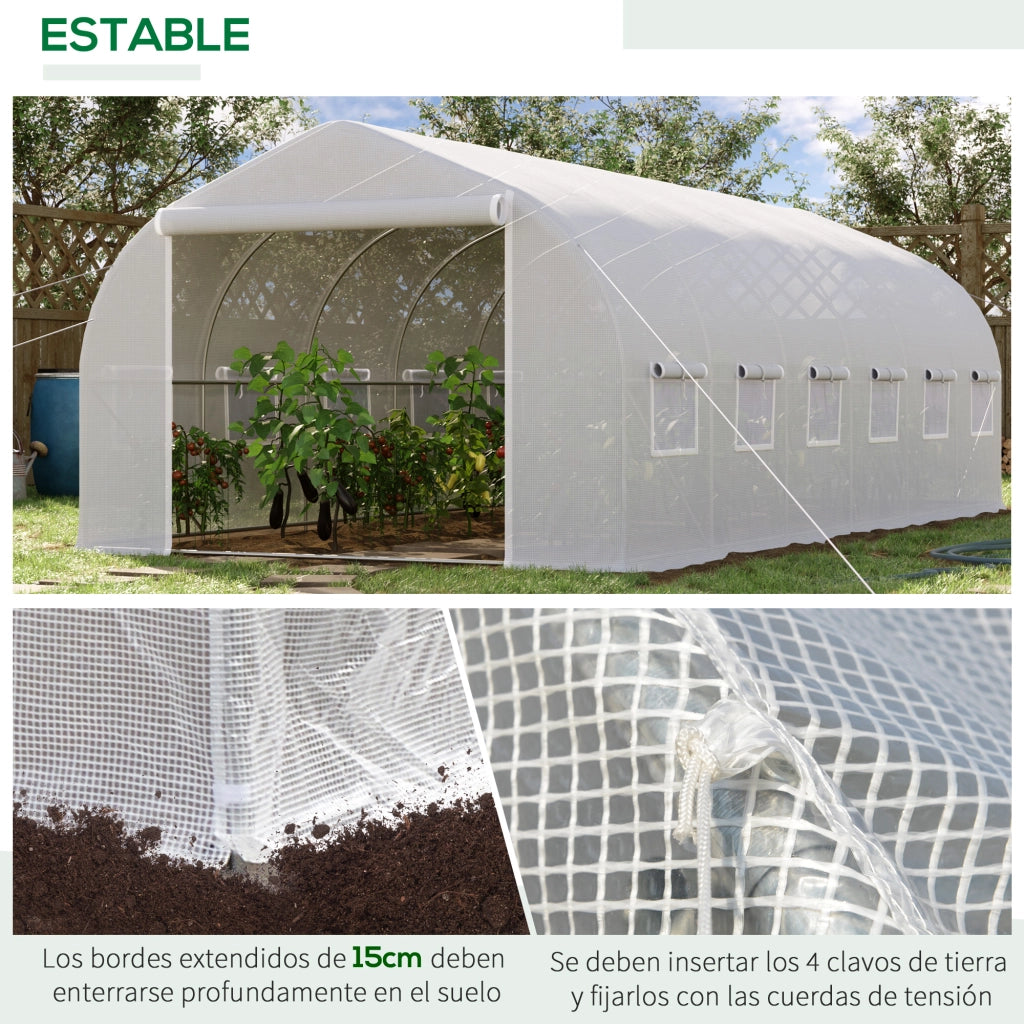 Serra da Giardino Tunnel 6x3x2 m ¨C zephmum ¨C 12 Finestre e Porta con Zip, Metallo, Bianco