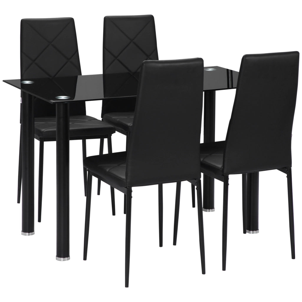 Tavolo da pranzo con sedie ¨C zephmum ¨C nero vetro temperato acciaio 4 pezzi