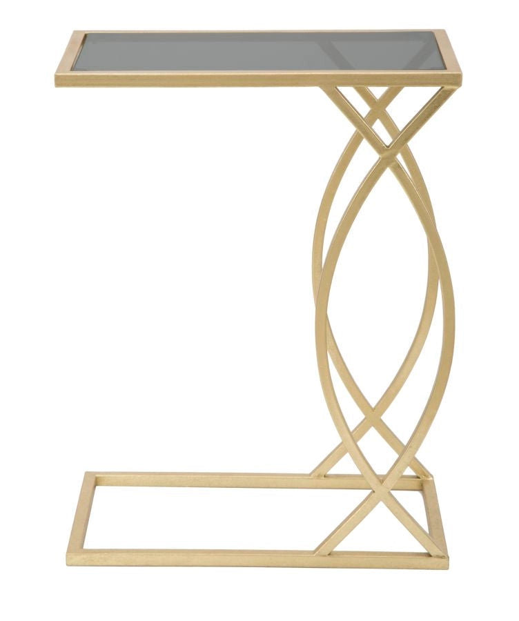 Tavolinetto da Divano Glam 45,5x25,5x60 cm in Ferro e Vetro Nero e Oro