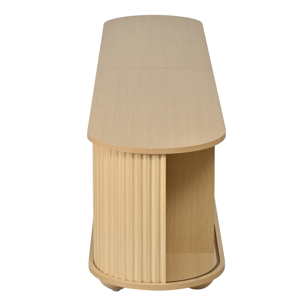 Mobile porta TV con 2 ante scorrevoli e 4 vani, stile retrò, per soggiorno, in MDF, naturale, 180 × 35 × 45 cm