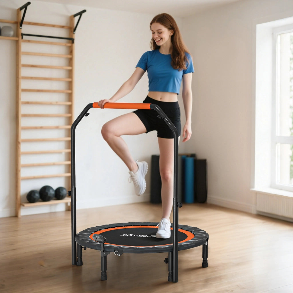 Trampolino fitness con maniglia regolabile ¨C Xylo ¨C pieghevole ? 102 cm nero rosso