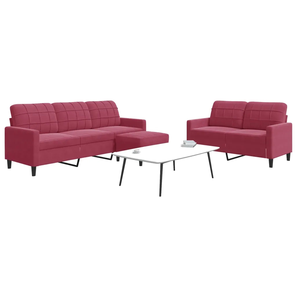 vidaXL Set di Divani 3 pz con Cuscini Rosso Vino in Velluto