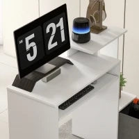 Scrivania Moderna per PC con Mensola Porta Tastiera, Ripiano e Cassetto in Tessuto, in Legno, 100x40x86.6cm, Bianco