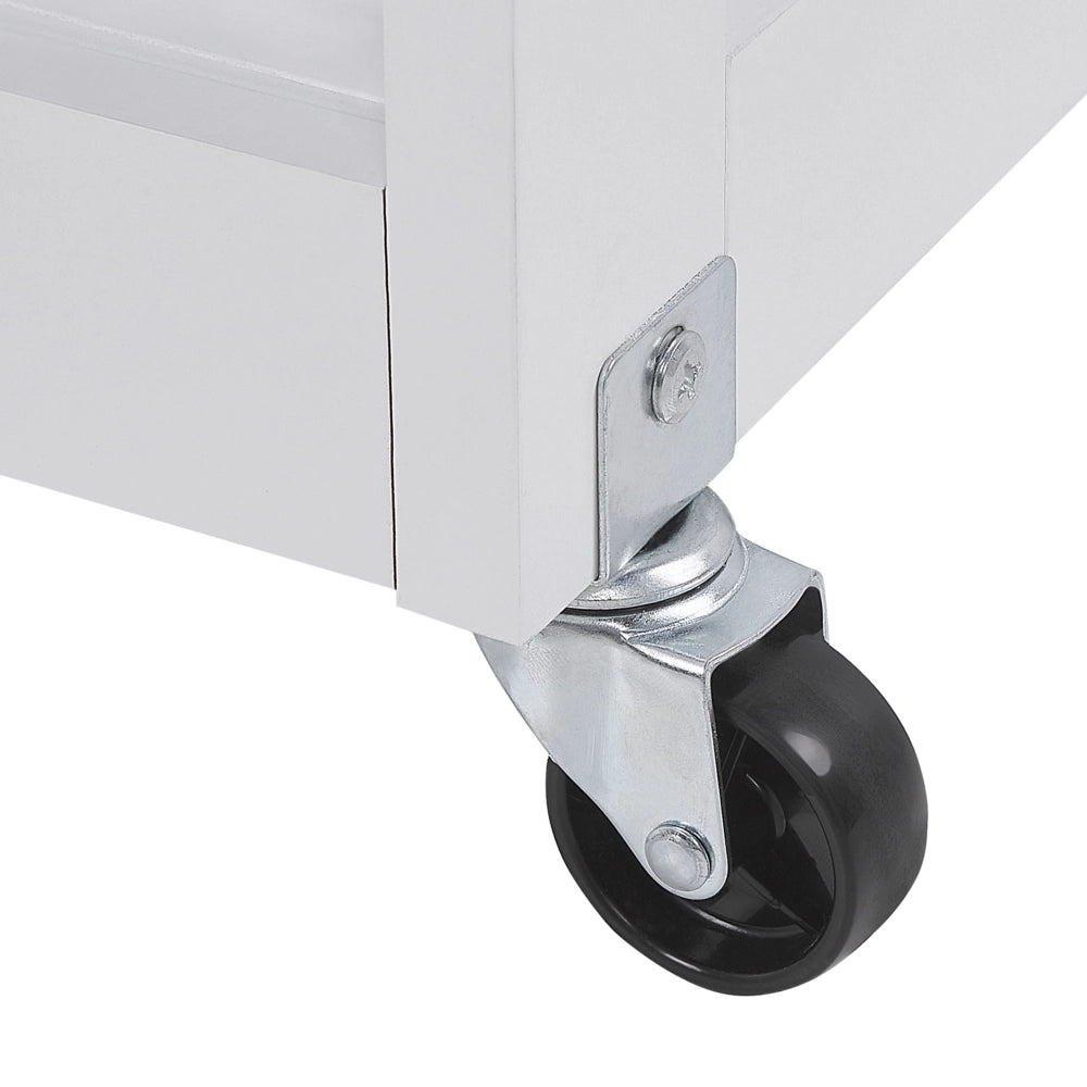 Carrello da cucina MDF bianco legno di gomma 75 x 43 x 87 cm armadio porta asciugamani 2 ripiani posate cassetto ruote