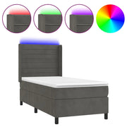 Letto singolo | Letto per adulti | Letto a Molle con Materasso e LED Grigio Scuro 80x200cm Velluto
