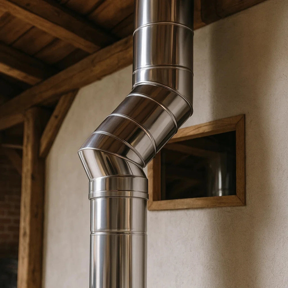 Curva 45° doppia parete acciaio inox Ø 150/200 mm spessore 0,5 mm canna fumaria