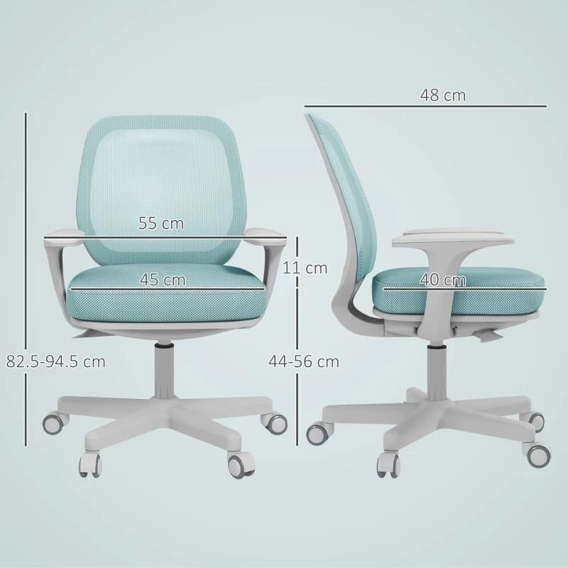 SEDIA DA UFFICIO ERGONOMICA AD ALTEZZA REGOLABILE CON SCHIENALE TRASPIRANTE, 55X48X82.5-94.5 CM, VERDE CHIARO
