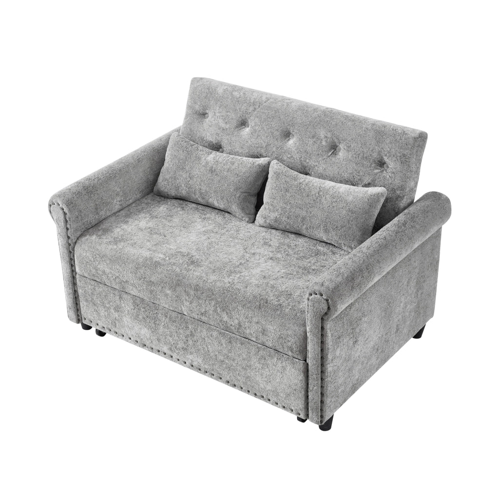 Divano letto 2 posti ¨C Minimal ¨C tessuto chenille beige con 2 cuscini