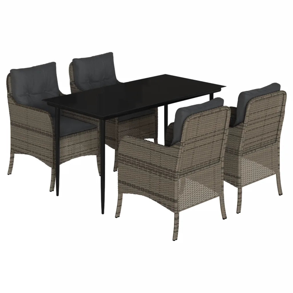 Set da Pranzo da Giardino 5 pz con Cuscini in Polyrattan Grigiocod mxl 86898