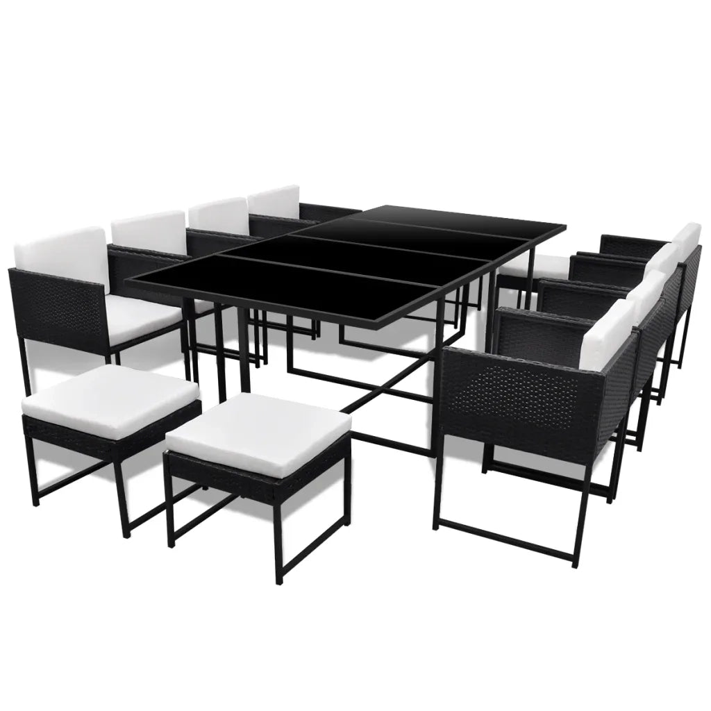 Set da Pranzo da Giardino 13 pz con Cuscini in Polyrattan Nero 42761