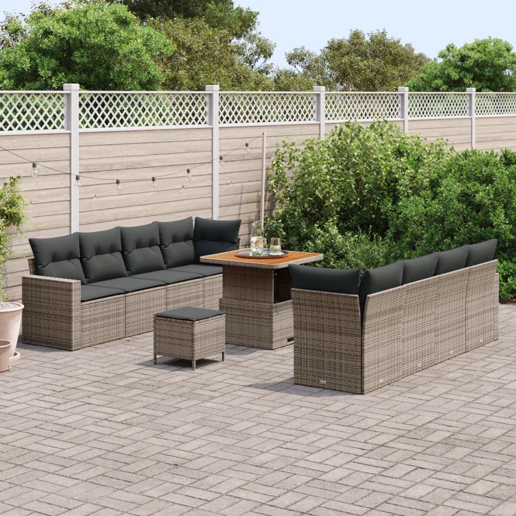 Set di divani da giardino  11 pezzi con cuscini grigi e polirattan acacia