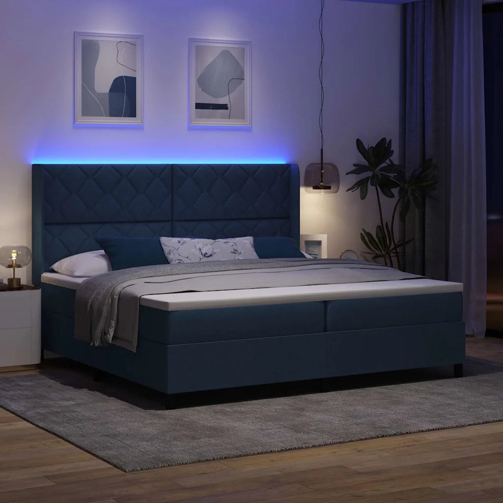 Letto a Sorgente LED con materasso Blu 200 x 200 cm Tessuto