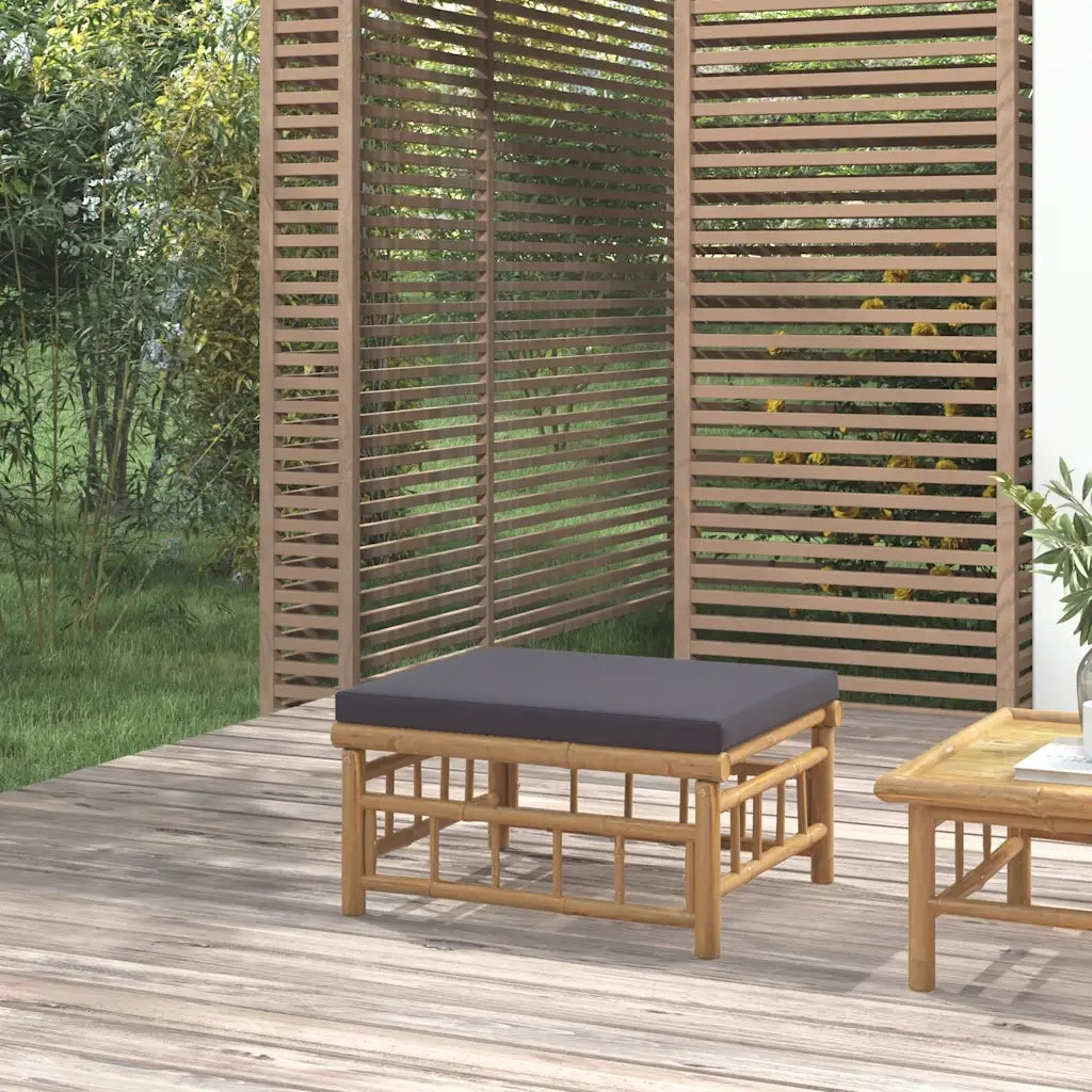 Sedia da giardino-Poggiapiedi da Giardino con Cuscino Grigio Scuro in Bamb¨´