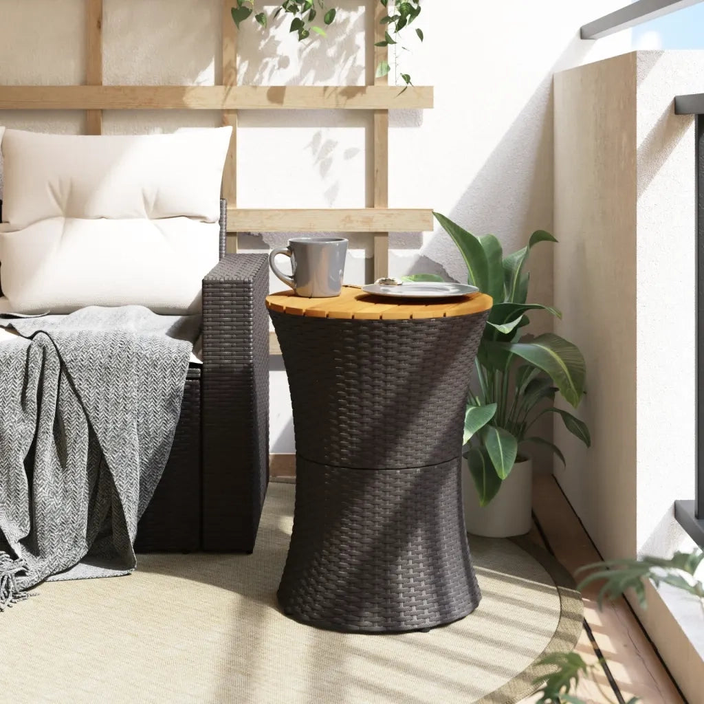 Tavolino Giardino Forma Tamburo Nero Polyrattan Legno Massello