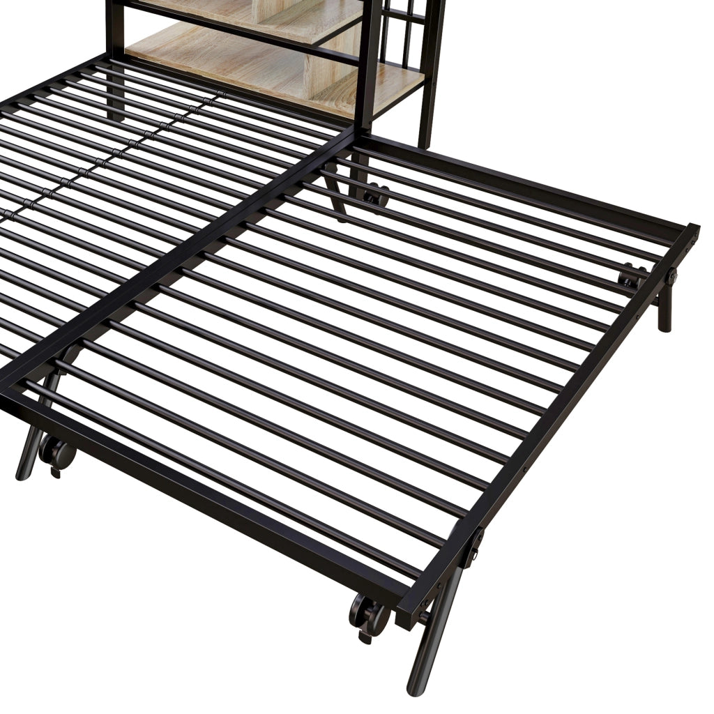 Letto a Castello 90x200 cm e 180x200 cm; con Letto Estraibile; Tasche in Tessuto; in Metallo; Nero