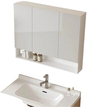 Cassettiera da bagno - 3 porte specchiera - tavolo in legno - finitura nuvola bianca - 16,5 x 90 x 75 cm