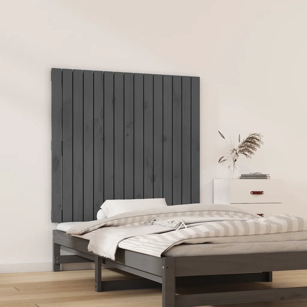 Testiera da Parete Grigia 95,5x3x90cm in Legno Massello di Pino