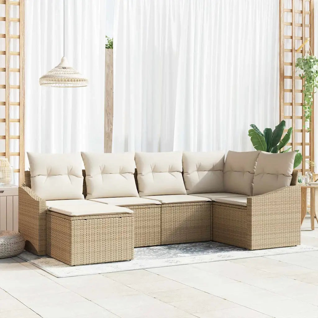 Set di divani con cuscino 6 pcs Beige polyrattan