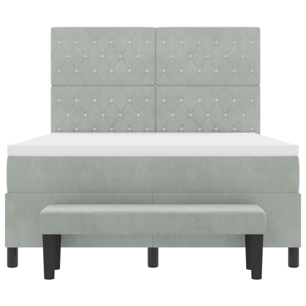Letto con Box Spring e Materasso Grigio Chiaro 140x190 cm Velluto