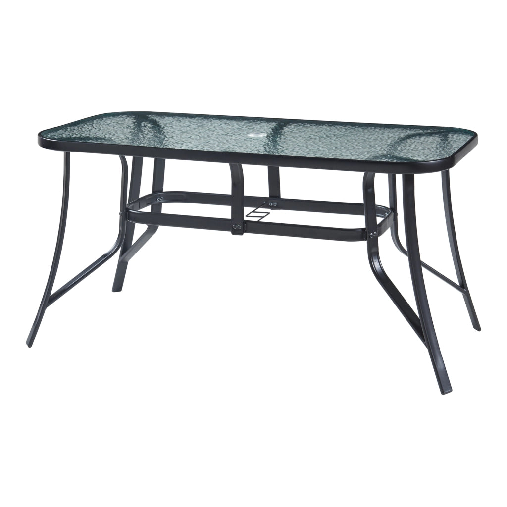 Set di Mobili da Giardino Aradeo Tavolo con Piano in Vetro e 6 Sedie Impilabili - Nero casa.pro