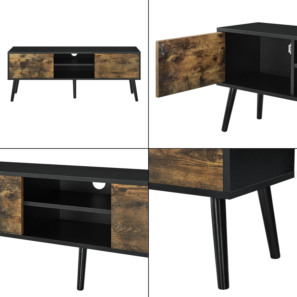 Mobile porta TV con supporto TV da 120 cm gambe in legno rivestimento in PVC nero finitura legno scuro 03_0005865