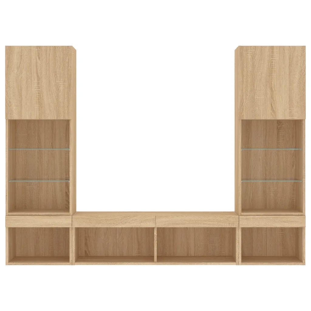Mobili TV a Muro con LED 5pz Rovere Sonoma Legno Multistrato