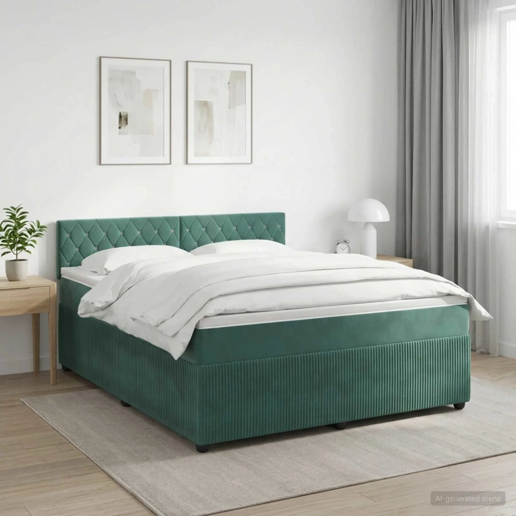 Letto box spring con materasso Verde Scuro 140 x 200 cm Velluto 3451688