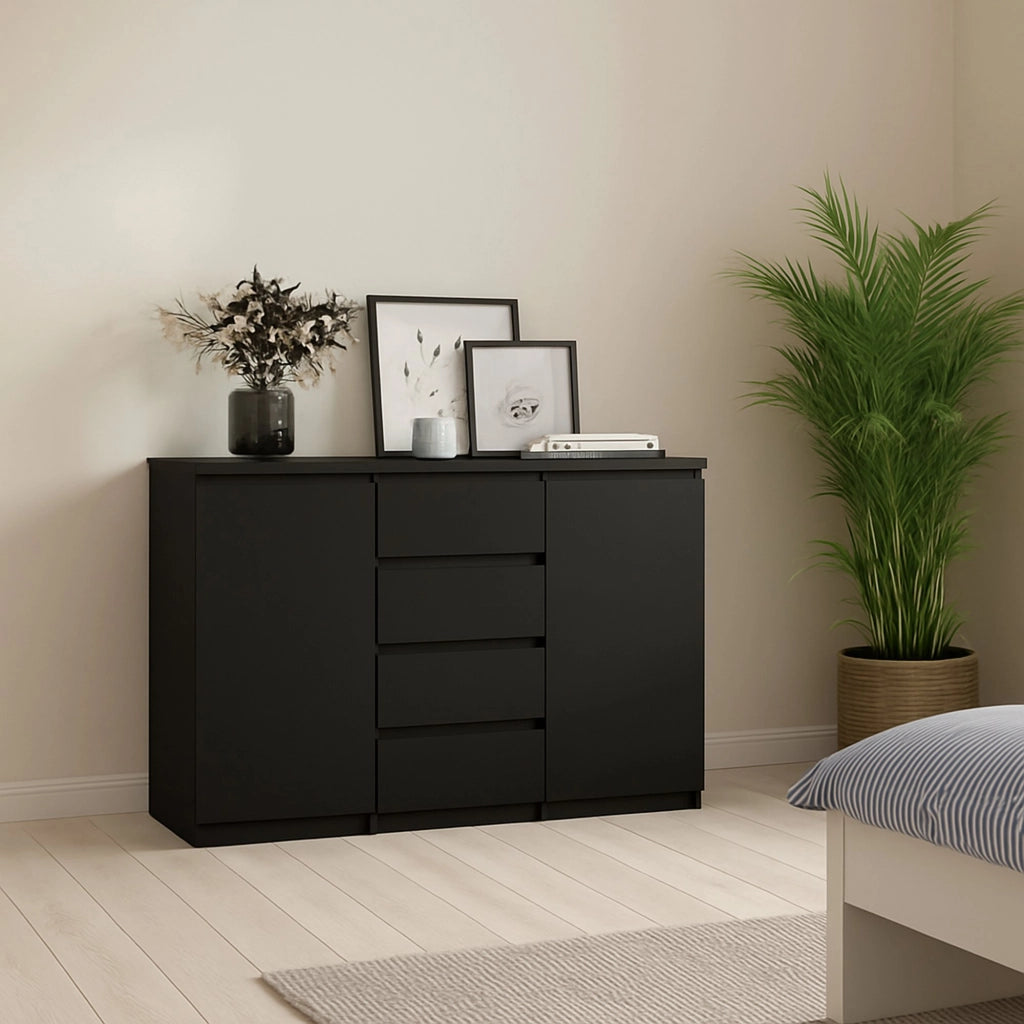 Credenza Angelika, Buffet da soggiorno, Madia da salotto, Dispensa da cucina, 121x50 h91 cm, Nero