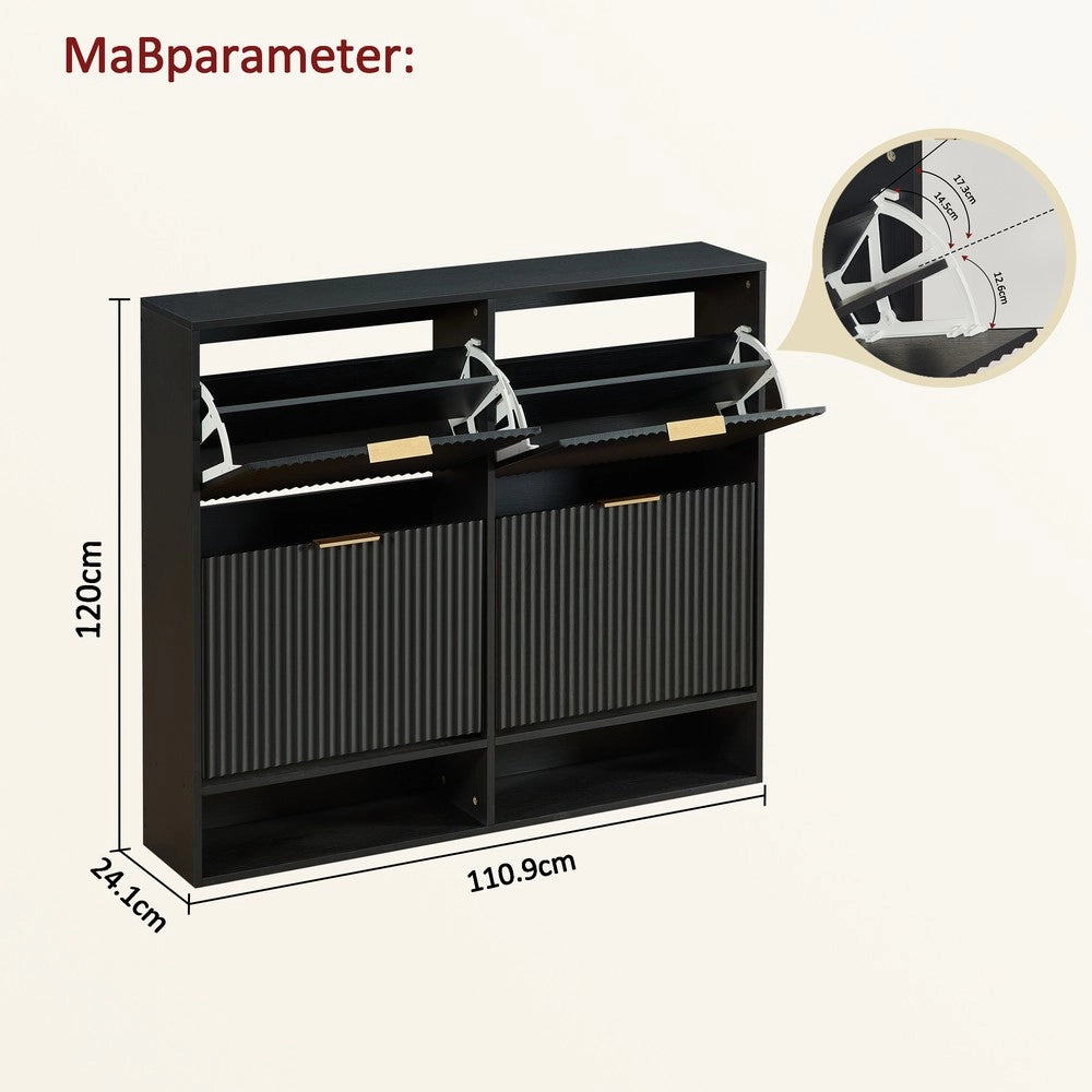 Scarpiera Slim con Ripiani ¨C MINIMAL ¨C Nero, 120x24 cm, Ingresso