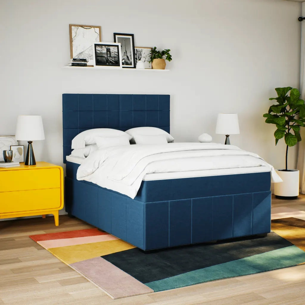 vidaXL Giroletto a Molle con Materasso Blu 140x200 cm in Tessuto
