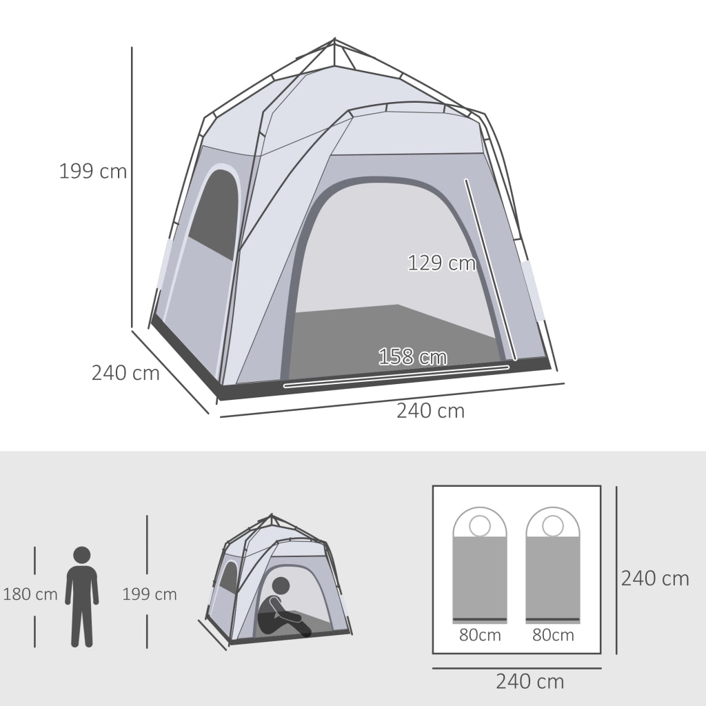Tenda da Camping 4 Persone ¨C zephmum ¨C Grigio 200x200x150 cm