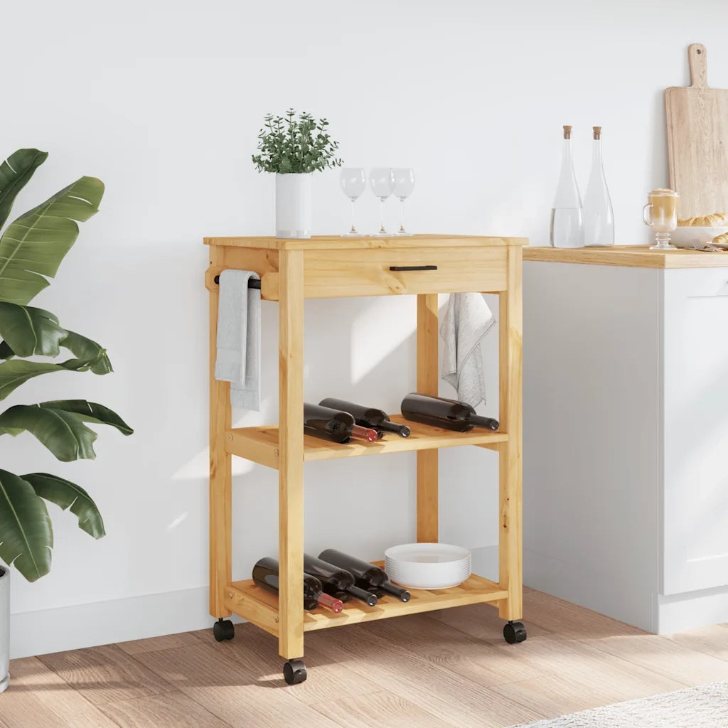 Carrello da Cucina MONZA 60x40x88,5 cm in Legno Massello di Pino 376091