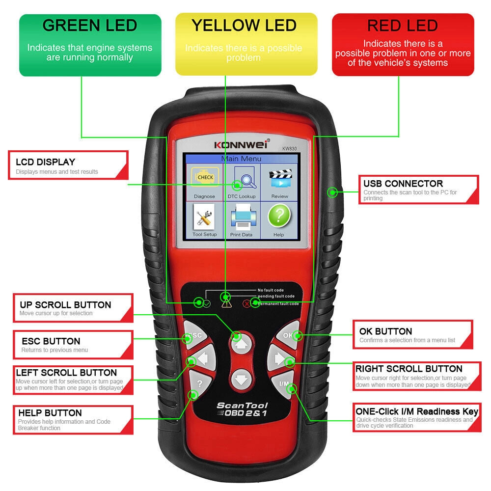 Scanner OBD2 / OBDII / EOBD lettore codici errore diagnostica centralina KW830