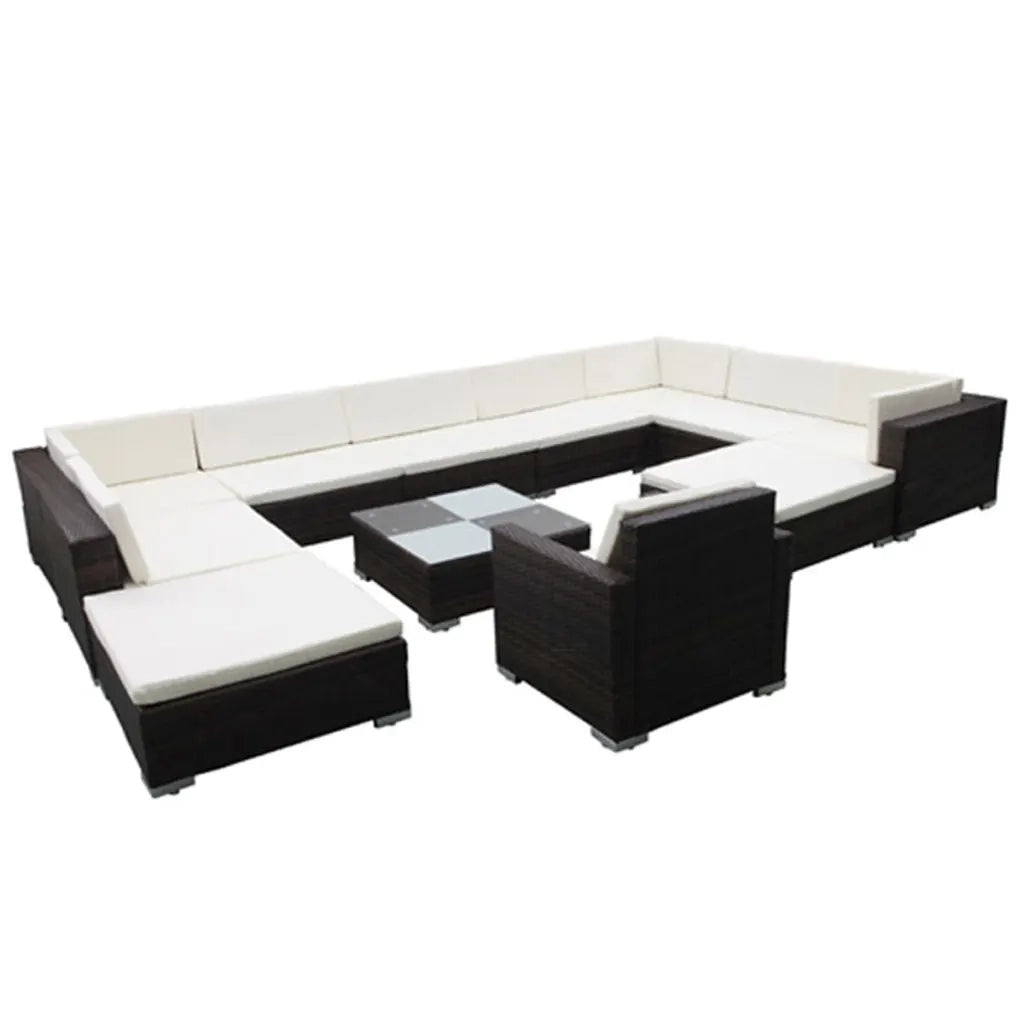 Set Divani da Giardino 12 pz con Cuscini in Polyrattan Nero 42092