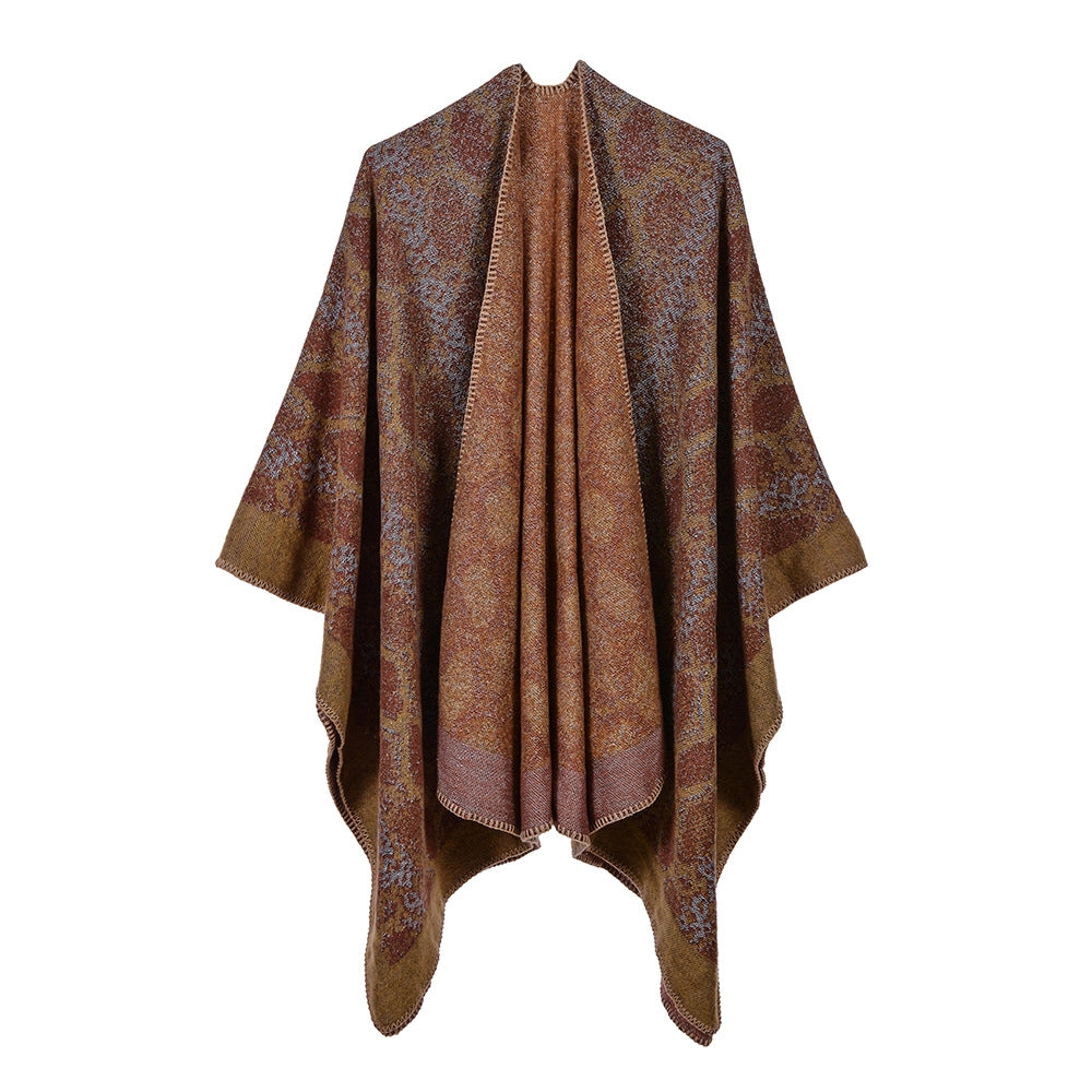 Sciarpa/stola da donna autunno/inverno, versatile, due in uno: calda mantella in cashmere double-face per viaggi e campeggio.