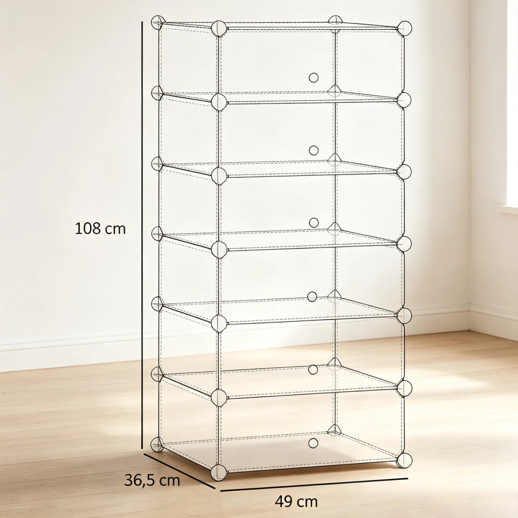 Scarpiera modulare 49x36,5x108 cm bianca in PP e acciaio, 6 cubi