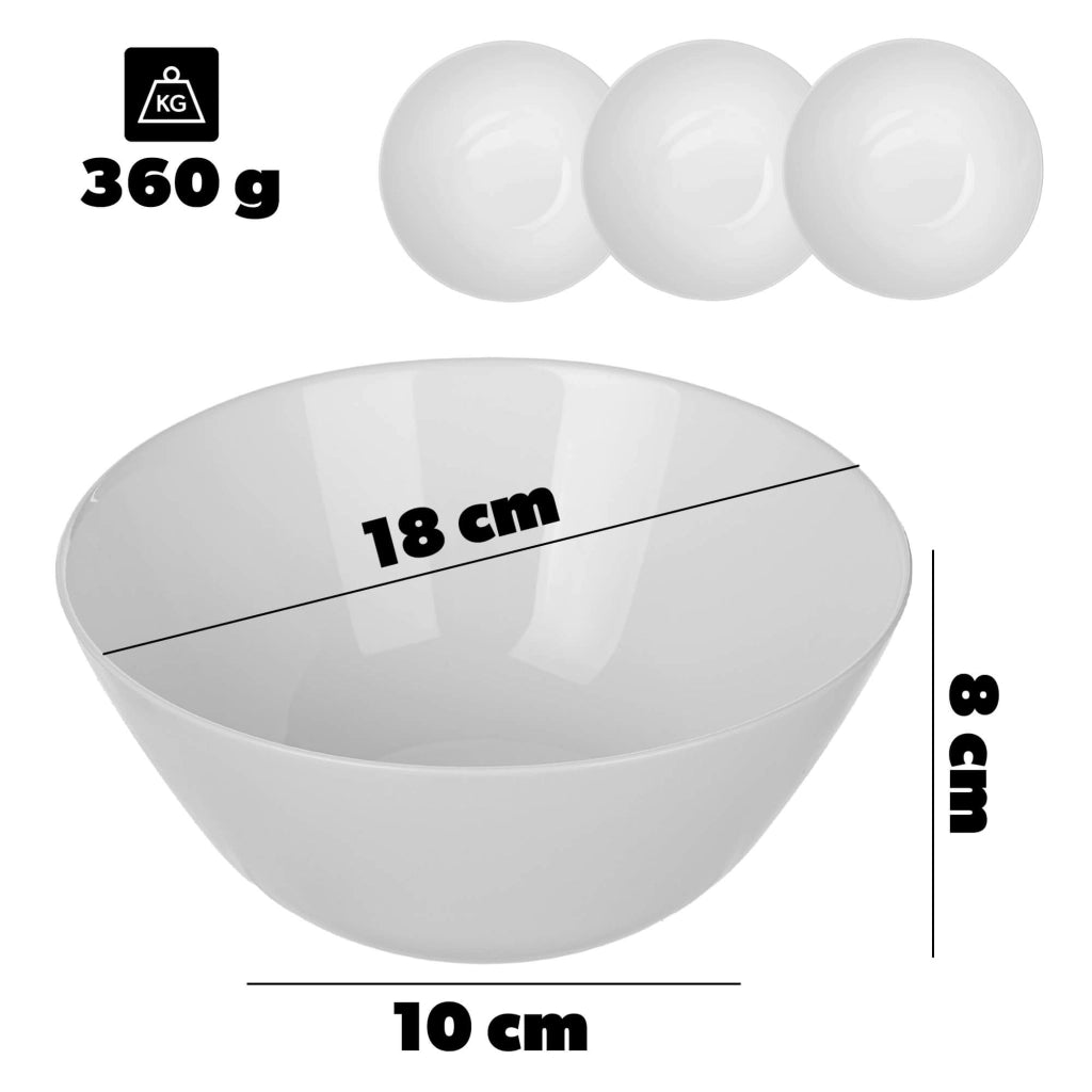 Set di 3 ciotole in vetro KADAX da 18 cm per insalata, zuppa e snack, colore bianco.