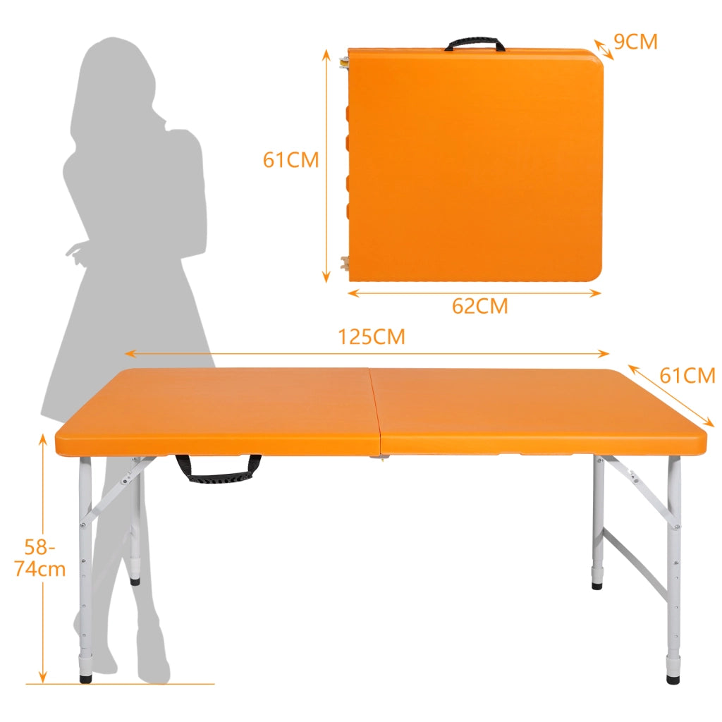 TAVOLO Pieghevole Regolabile 125x61 cm Ferro e Plastica Arancione