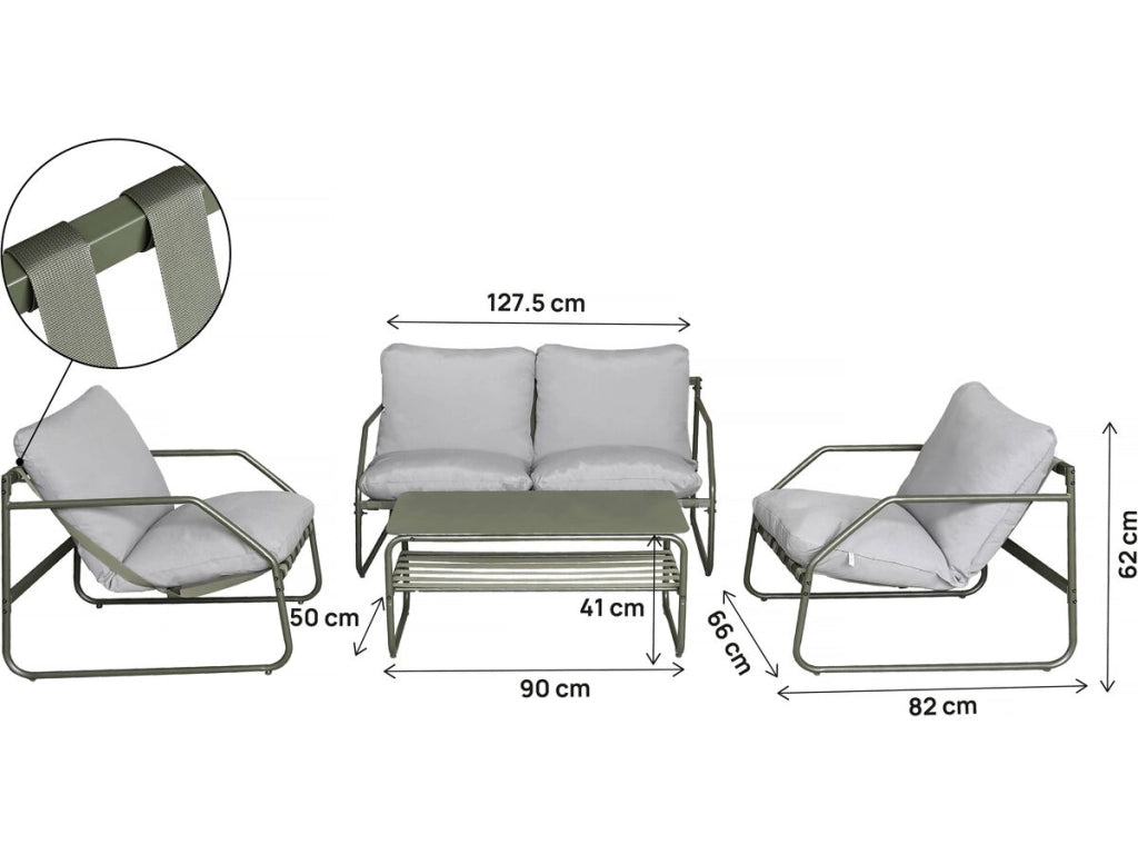 Set di mobili da giardino in metallo "Sora" con cuscini - 4 posti - Verde