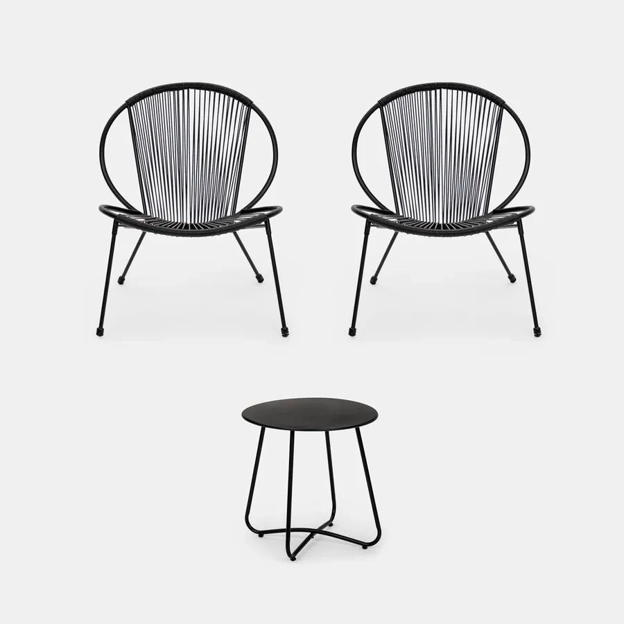 SET TAVOLINO 50x50 CON 2 SEDIE IN RATTAN NERO
