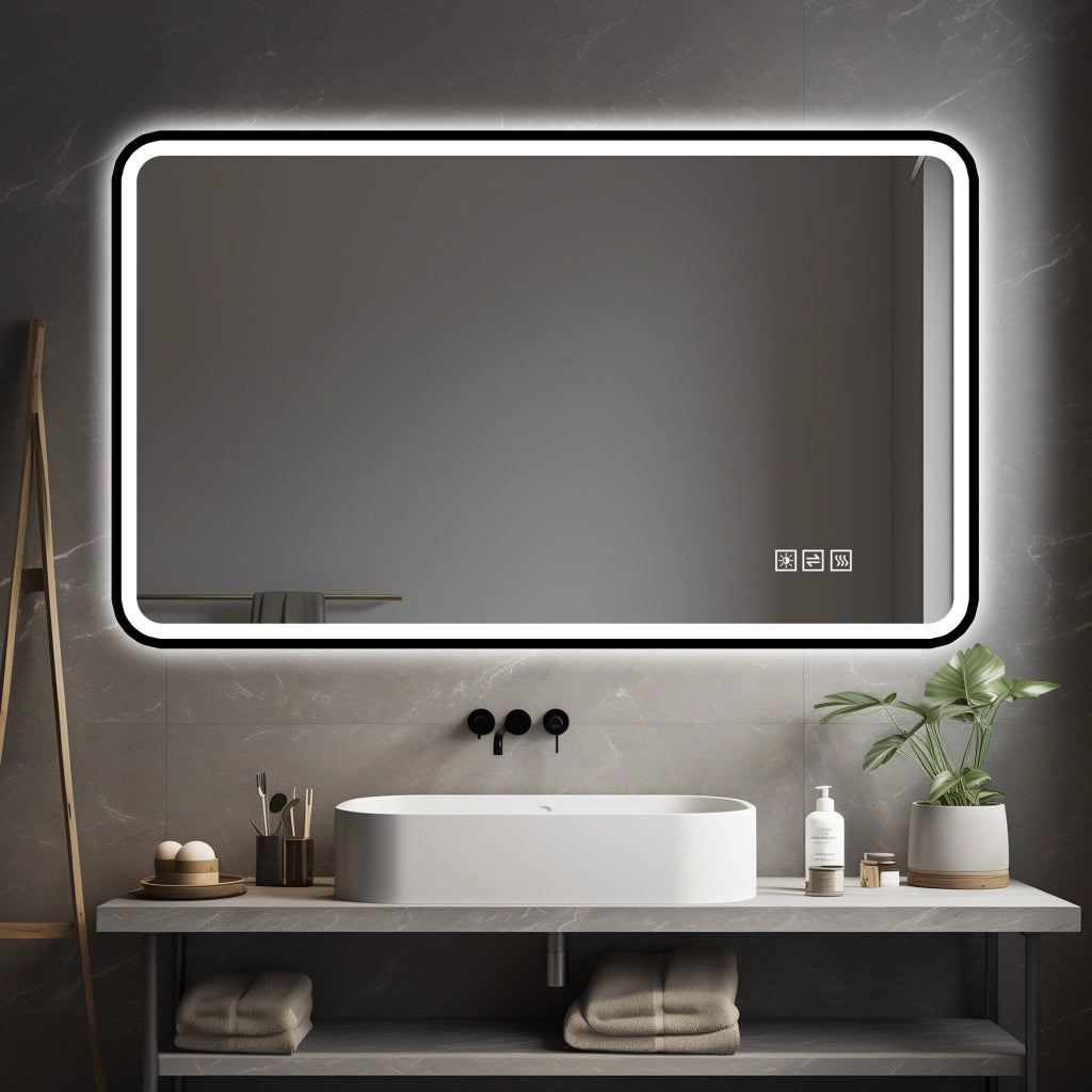 Specchio LED da bagno 70x90 cm nero, anti-appannamento, 3 tonalità, dimmerabile, IP44