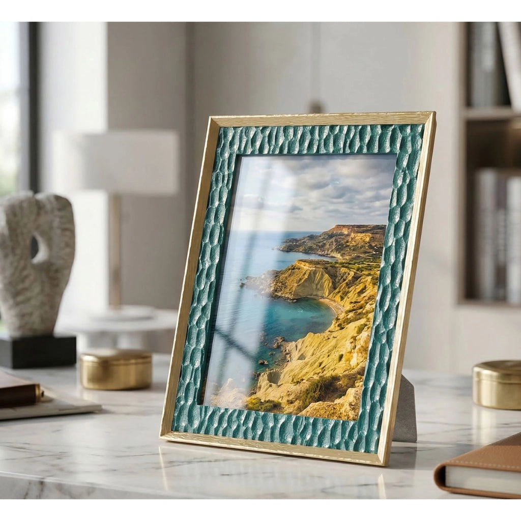 Cornice portafoto Grent in resina verde smeraldo e oro 15x20