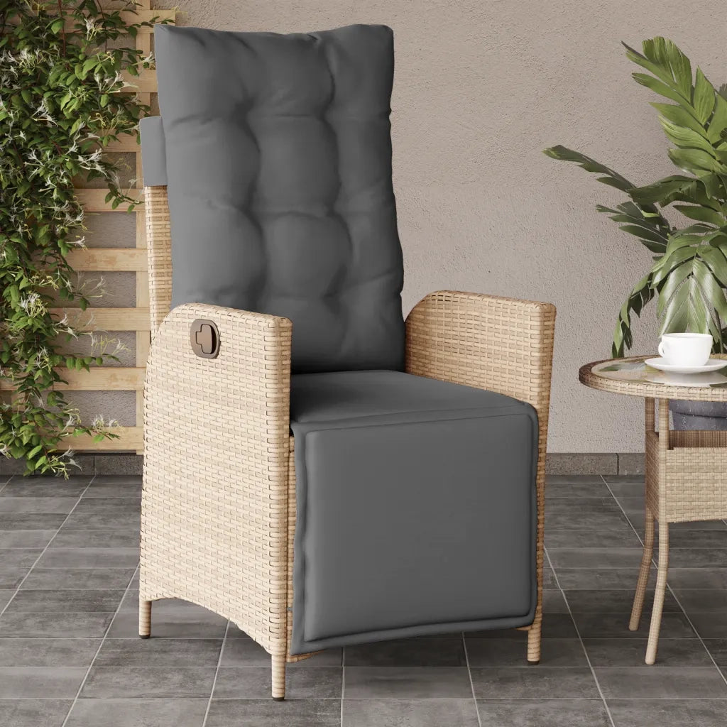 Sedia Reclinabile Giardino | Sedie da Esterno e Poggiapiedi Beige Misto Polyrattan