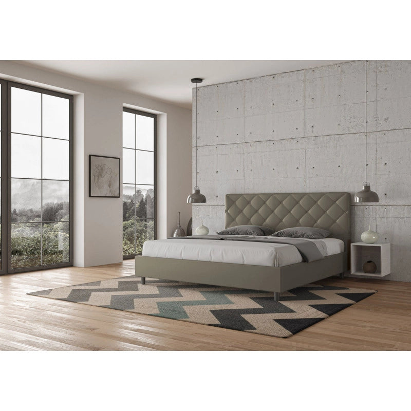 Letto imbottito Matrimoniale 180x210 cm Priya - Similpelle,Cappuccino,Contenitore